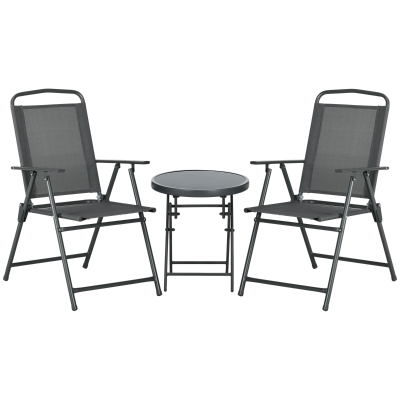 Outsunny Conjunto de Jardim 3 Peças com 2 Cadeiras 53.5x64x93 cm e Mesa de Café Ø45x50 cm, em Metal, Cinza Escuro