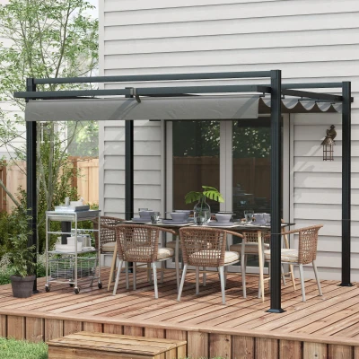 Outsunny Retractable Pergola Aluminium Dark Grey 3x3m