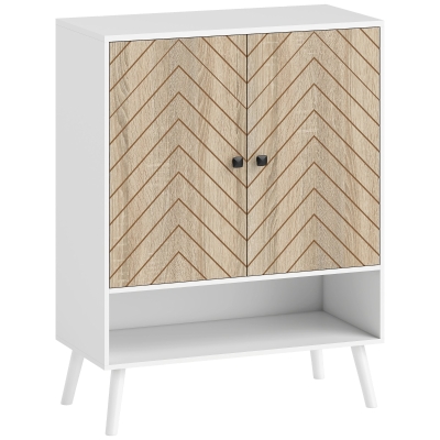 HOMCOM Sapateira com Desenho em Espiga Prateleiras Ajustáveis Compartimento Aberto para 15 Pares de Sapatos 75x35x97 cm Branco e Madeira