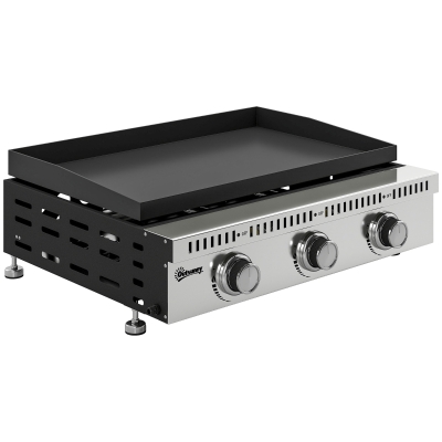 Outsunny Plancha a gás 9 kW 3 queimadores em aço inoxidável, superfície de cozedura 56,5 x 33 cm, bandeja de recolha de gorduras, preto