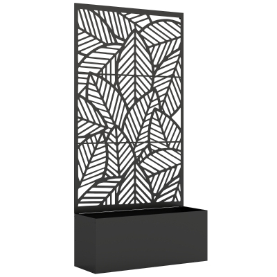 Outsunny Jardinera con enrejado, macetero elevado con panel de privacidad, para plantas trepadoras, metal 90 x 30 x 170 cm negro
