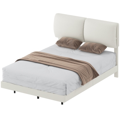 HOMCOM Lit Double 135x190cm Tête Rembourrée Métal Beige