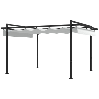 Outsunny Pérgola 3x4 Pérgola de Jardim com Teto Retrátil de Poliéster e 12 Orifícios de Drenagem Branco