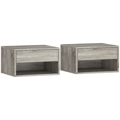 HOMCOM Conjunto de 2 mesas de cabeceira de parede, mesas de cabeceira, gaveta, compartimento aberto, tampo, 37 x 32 x 21 cm, cinza