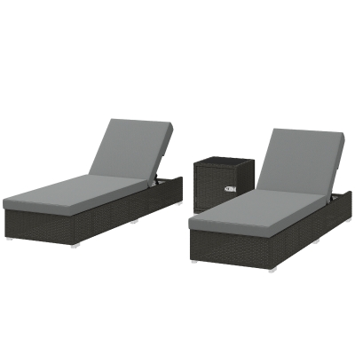 Outsunny Set 2 Chaises Longues en Rotin avec Table, Gris Foncé