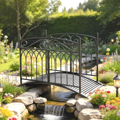Outsunny Pont de Jardin Métal Baroque 91cm Noir 100kg
