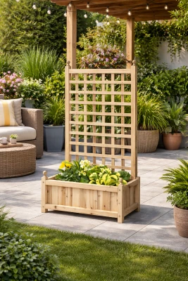 Outsunny Garden Planters with Trellis Wood Natural