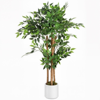 HOMCOM Planta Artificial de Baniano Verde em PEVA e Madeira com Vaso em PP e Cimento, 55x55x120 cm