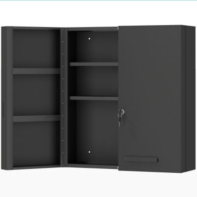 kleankin Medicine cabinet, lockable medicine cabinet with 2 doors and 6 shelves, Black