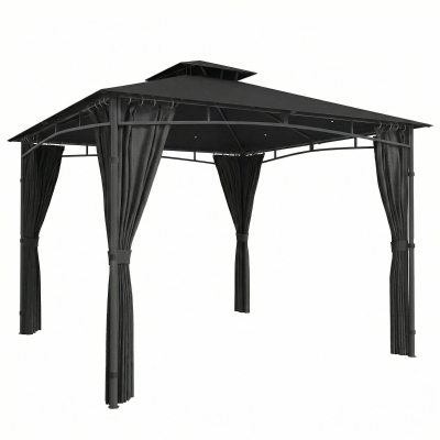 Outsunny Pérgola de Jardín Exterior Marco de Techo Retráctil y Doble Techo UV50+ Impermeable 3x3 m Gris Antracita
