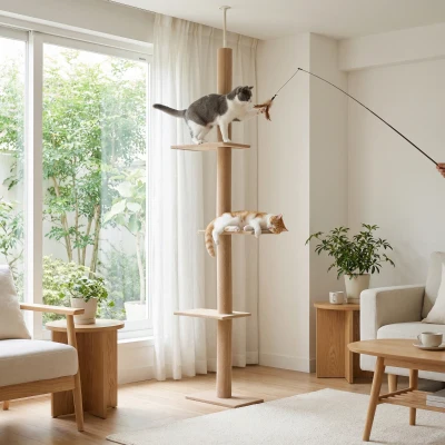 PawHut Arbre Chat Réglable 4 Niveaux Marron 260cm