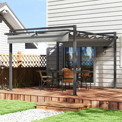 Outsunny 3x4m Retractable Pergola Aluminium Dark Grey