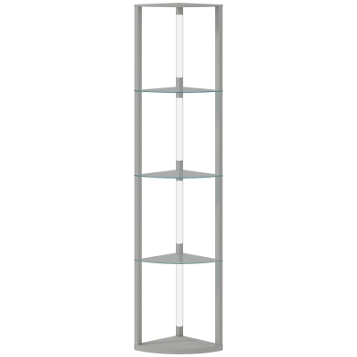 HOMCOM LED Floor Lamp with Shelves, Dimmable Standing Lamp with Foot Switch for Living Room, Bedroom, Grey
