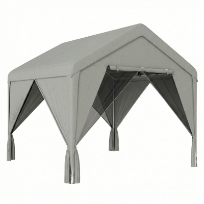 Outsunny Cenador de jardín pabellón impermeable estructura robusta de acero galvanizado con techo a dos aguas 3x3m gris