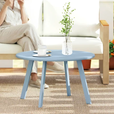 Outsunny Pequena mesa de centro redonda, mesa de apoio com patins antiderrapantes, estrutura em metal, para jardim, Ø 70 x 42 cm, azul