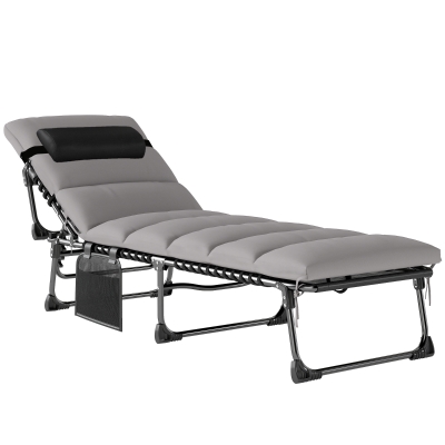 Outsunny Tumbona plegable portátil para jardín con respaldo ajustable 5 posiciones, colchón acolchado, reposacabezas