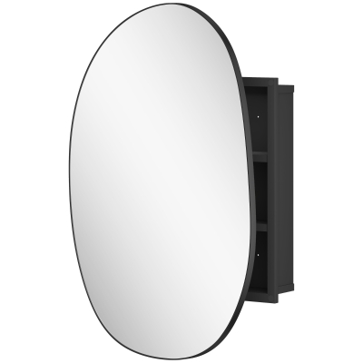 HOMCOM Armario de baño con espejo y espacios para objetos, forma irregular, montaje en pared, para baño, Negro