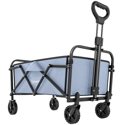 Outsunny Carro de Jardín Carretilla de Transporte Plegable Todo Terreno 66 L Carga 68 kg Asa Ajustable 81 x 45 x 89 cm Gris
