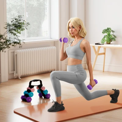 SPORTNOW Conjunto de halteres hexagonais, halteres musculação, 2 x 1 kg, 2 x 2 kg, 2 x 3 kg, com suporte conversível de halteres