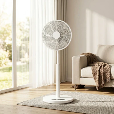 HOMCOM Ventilador de pie, ventilador 39 cm con 12 velocidades, 4 modos, temporizador 9H, oscilante 120°, altura ajustable, blanco