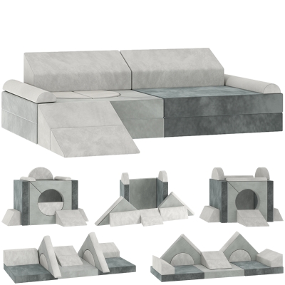 AIYAPLAY Kids Play Sofa, 12 Pieces Foam Modular Soft Play Set for Playroom, Children Convertible Sofa for Boys and Girls, Grey