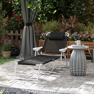 Outsunny Tumbona plegable con cojín, reposera con respaldo ajustable en 4 posiciones hasta 120 kg Negro