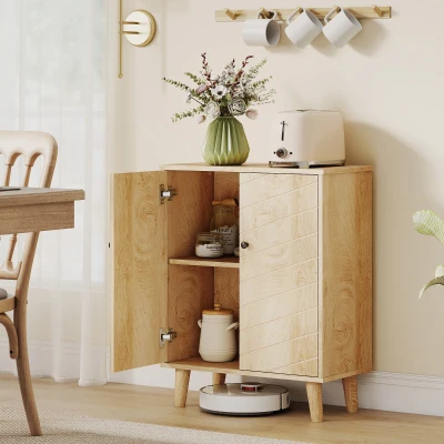 HOMCOM Vintage Storage Cabinet Pine Wood Legs Natural Wood