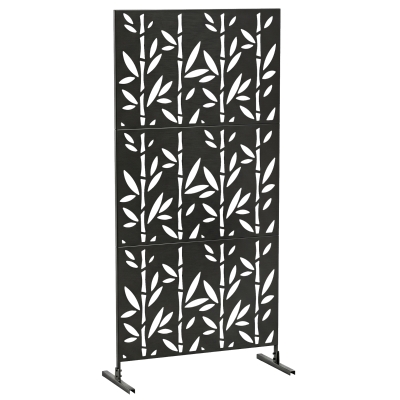 Outsunny Panel separador decorativo exterior Claustra decorativo jardín 3 paneles con motivo bambú metal 92x40x192cm Negro