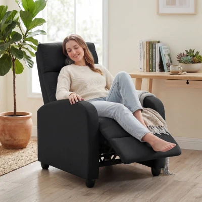 HOMCOM Relaxsessel, verstellbar 135°, ausziehbare Fußstütze, gepolsterte Lehnen, Leinen-Polyester, Schwarz