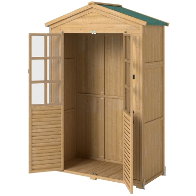 Outsunny Armoire Jardin Bois 128x57.5x197cm avec Étagères Marron