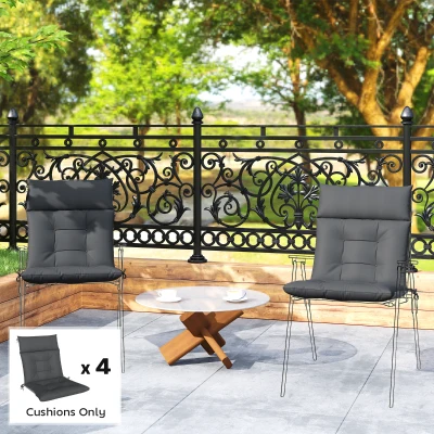 Outsunny Conjunto de 4 Almofadas para Cadeiras de Jardim Impermeáveis e Antiderrapantes com Encosto e Fitas 112x53 cm Cinzento Escuro