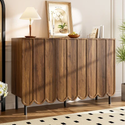 Credenza moderna con 9 ante ondulate, Marrone