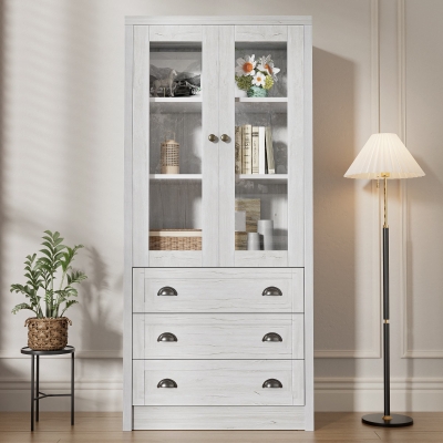 Mobile alto effetto legno a 3 cassetti, Bianco