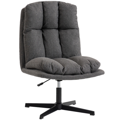 HOMCOM Sillón de acento giratorio, sillón de lectura de tela efecto lino sin reposabrazos con asiento amplio y patas metálicas, Gris oscuro