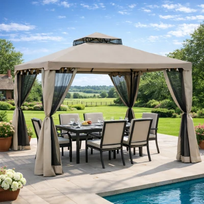 Outsunny Outdoor Gazebo 2-Tier Roof Netting 295cm Taupe