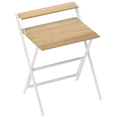 HOMCOM Escritorio plegable 65,5 x 45 cm con estante de almacenamiento para dormitorio, espacios pequeños, madera natural