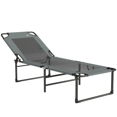 Outsunny Tumbona de Exterior Reclinable 4 Posiciones, Silla Plegable con Asa, Gris.