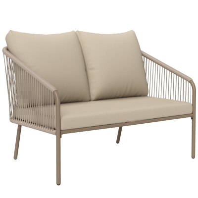 Outsunny Divano da Giardino Boho in Rattan PE e Acciaio Beige
