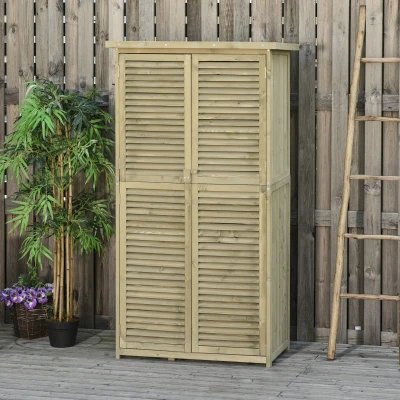 Outsunny Gereedschapsschuur 4 vakken Gereedschapsschuur Gereedschapskast schuur naturel / grijs