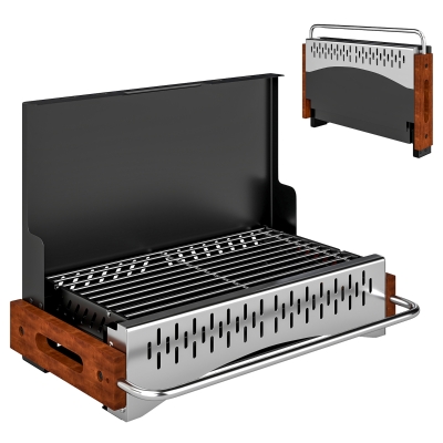 Outsunny Barbecue a Carvão Dobrável Portátil 50,5x34x33 cm com Bandeja de Carvão Removível para Camping, Piqueniques, Preto