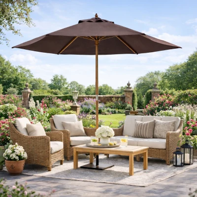 Outsunny 2.5m Wooden Garden Parasol Coffee Patio Umbrella