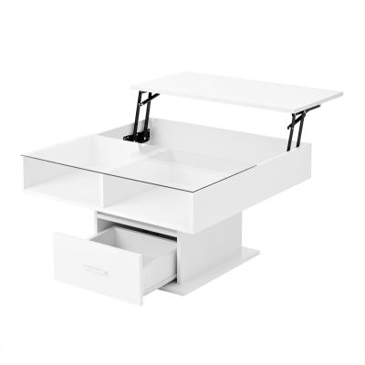 Tavolino da salotto rialzabile con illuminazione LED, Bianco