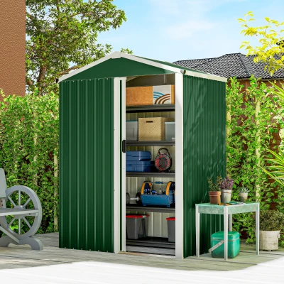 Outsunny Cobertizo de jardín en acero 1.1m² con puerta corredera cerrable, 136x87x179 cm, verde