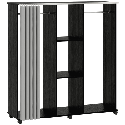 HOMCOM Armario ropero Mueble de Almacenamiento Móvil 6 ruedas 120L x 40l x 128H cm en madera Negro