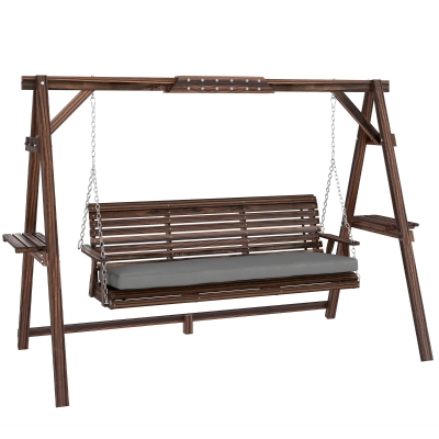 Outsunny 3-Seater Wooden Swing Chair Bench Outdoor Brown