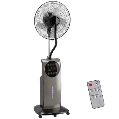 HOMCOM Ventilador brumizador 90W, ventilador de pé 138cm, 3 velocidades, 3 modos, ionização negativa, antimosquito, preto