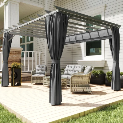 Outsunny Outdoor Pergola with Retractable Roof Dark Grey 3.6x3m