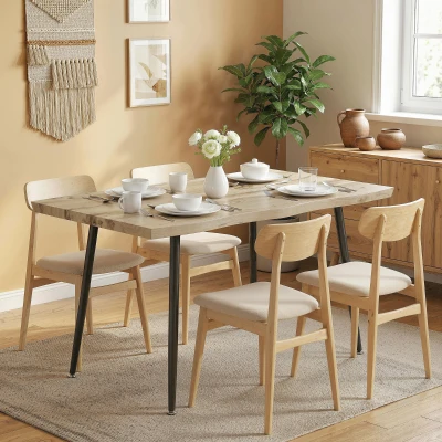 HOMCOM Mesa de comedor para 4 personas, 110 cm Mesa rectangular nórdica de cocina con patas de acero para salón y comedor, roble