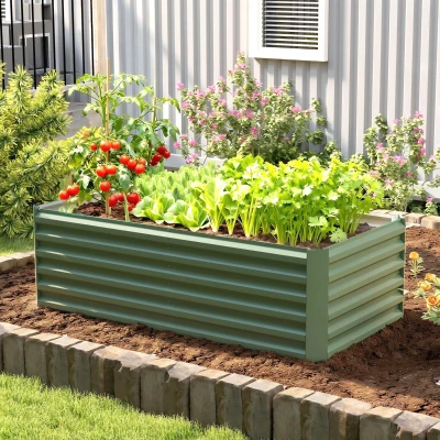 Outsunny Jardinera elevada de acero galvanizado, cama de cultivo con fondo abierto, 180 x 90 x 57,5 cm, verde claro