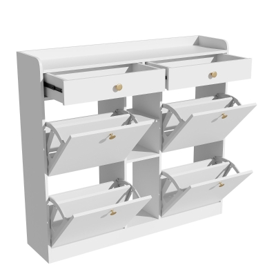 Meuble à chaussures avec 4 portes rabattables, Blanc